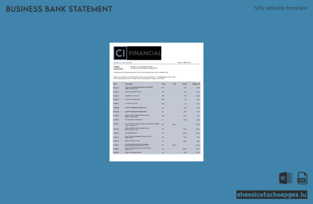 Beispiel eines Kontoauszugs der CI Financial Bank (Word- und PDF-Datei)